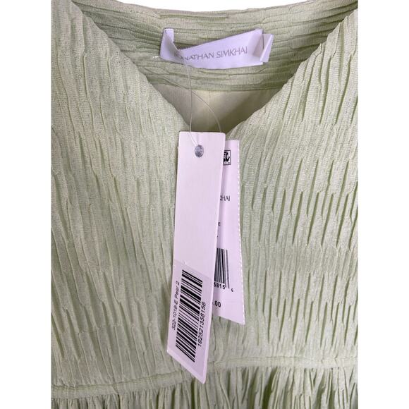 Jonathan Simkhai Cadence Plisse Dress Puff Sleeve Tiered Coastal Prairie Sz 2 - Picture 6 of 11